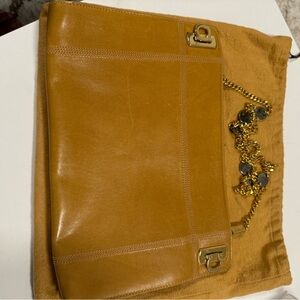 Salvatore Ferragamo Tan Leather Shoulder Bag with Gold Chain